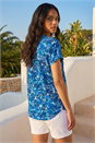 Blue Floral Print Pintuck Stretch Shirt , Image 3 of 4