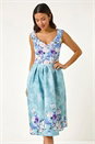 Sage Sweetheart Neck Floral Premium Stretch Midi Dress, Image 2 of 5