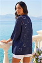 Navy  Pointelle Heart Knit Cardigan, Image 2 of 4