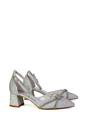 Silver 'Sarah' Ankle Strap Pointed Toe Diamante Mid Block Heels, Image 2 of 5