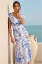 Blue Petite Floral Print Tiered Midi Dress, Image 1 of 4