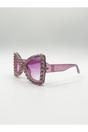 Purple Oversized Triangular Crystal Gem Sunglasses in Purple, Image 3 of 6