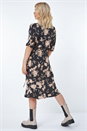 Camel  Contrast Floral Wrap Midi Dress, Image 3 of 5