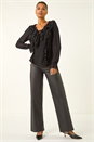 Black Lace Ruffle Front Top, Image 3 of 6