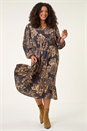 Brown Curve Floral Print Midi Dress, Image 1 of 5
