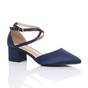 Navy Blue AJVANI Navy Blue Mid Block Heel Crossed Strap Pointed Toe 2 Part Heels, Image 1 of 6