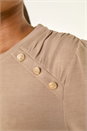 Beige Ruched Button Stretch Top, Image 4 of 4