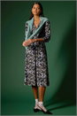 Purple Floral Twisted Front Stretch Midi Dress, Image 6 of 7