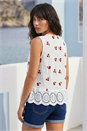 Red Cherry Print Crinkle Button Up Blouse, Image 3 of 4