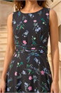 Black Petite Floral Ruched Waist Midi Dress, Image 4 of 4