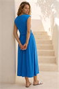 Blue Crossover Front Stretch Midi Dress , Image 3 of 4