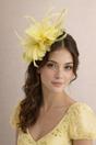 Yellow Floral Feather Fascinator with Loops, Image 1 of 2