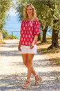 Pink Printed Bardot Tie Front Stretch Top, Image 2 of 4