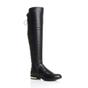 Black AJVANI Black Elastic Tie Up Riding Knee High Boots, Image 1 of 6