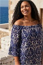 Navy  Curve Printed Bardot Maxi Dress, Image 4 of 4