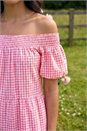 PINK Dusk Gingham Bardot Tiered Maxi Dress, Image 4 of 4