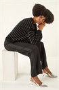 Black Fluffy Stripe Knit Jumper, Image 2 of 5