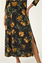 Yellow Floral Print Ruched Stretch Midi Dress, Image 5 of 5
