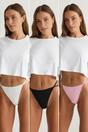 Multi 3 Pack Ribbed Knitted Thong Briefs with Side Strap Detail, Image 1 of 3