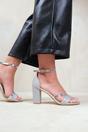 Silver 'Perla' Mid High Block Heel Sandals With Ankle Strap, Image 5 of 5