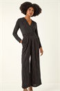 Black Embellished Wide Leg Stretch Jumpsuit , Image 4 of 5