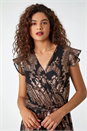 Black Metallic Paisley Print Midi Wrap Dress, Image 4 of 5