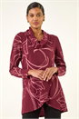 Burgundy Printed Cowl Neck Stretch Top, Image 2 of 5