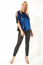 Blue Sparkle Sequin Cold Shoulder Top, Image 2 of 5