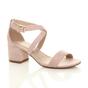 Natural AJVANI Natural Mid Block Heel Crossed Straps Sandals, Image 1 of 6