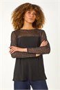 Black Holographic Foil Mesh Sleeve Top, Image 4 of 5