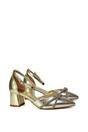 Gold 'Sarah' Ankle Strap Pointed Toe Diamante Mid Block Heels, Image 2 of 5