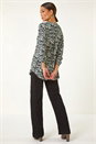 Teal Aztec Print V-Neck Stretch Blouse, Image 3 of 5
