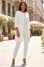 Ivory 3/4 Sleeve Textured Longline Jacket, Image 1 of 4