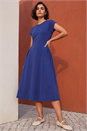 Navy  Side Pleat Detail Dress, Image 3 of 4
