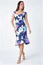 Navy Premium Stretch Floral Ruched Frill Hem Dress, Image 1 of 5