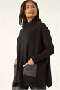 Black Sparkle Pocket Poncho Jumper, Image 4 of 5