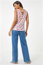 Blue Floral Print Bar Back Vest Top, Image 3 of 5