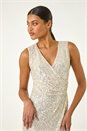 Silver Sequin Side Twist Wrap Maxi Dress, Image 4 of 5