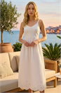 White Crochet Strappy Midi Dress, Image 2 of 4