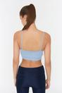 Light Blue Plunge V-Neck Thin Strap Supportive Sports Bra, Image 3 of 3