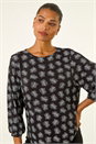 Black Abstract Print Stretch Top, Image 4 of 5