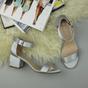 Silver AJVANI Silver Mid Block Heel Ankle Strap Sandals, Image 4 of 6