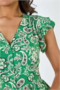 Green Paisley Floral Print Frill Dress, Image 5 of 5