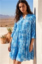 Blue Tie Dye Print Shimmer Smock Dress, Image 1 of 4