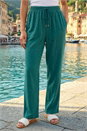 Dark Green Petite Linen Blend Tie Waist Trousers, Image 2 of 4