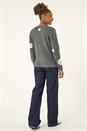 Grey Embossed Floral Knit Cardigan, Image 3 of 5
