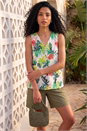 Green Leaf Print Pleat V-Neck Vest Top , Image 2 of 4