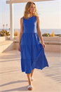 Royal Blue Tiered Midi Smock Dress, Image 2 of 4