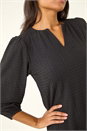 Black Textured V-Neck Frill Hem Smock Dress, Image 5 of 5