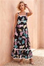 Black Feather Print Ric Rac Maxi Dress, Image 3 of 4